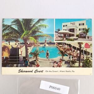 Sherwood Court On the Ocean Miami Beach Florida 1950s Postcard Hotel Photo Ad